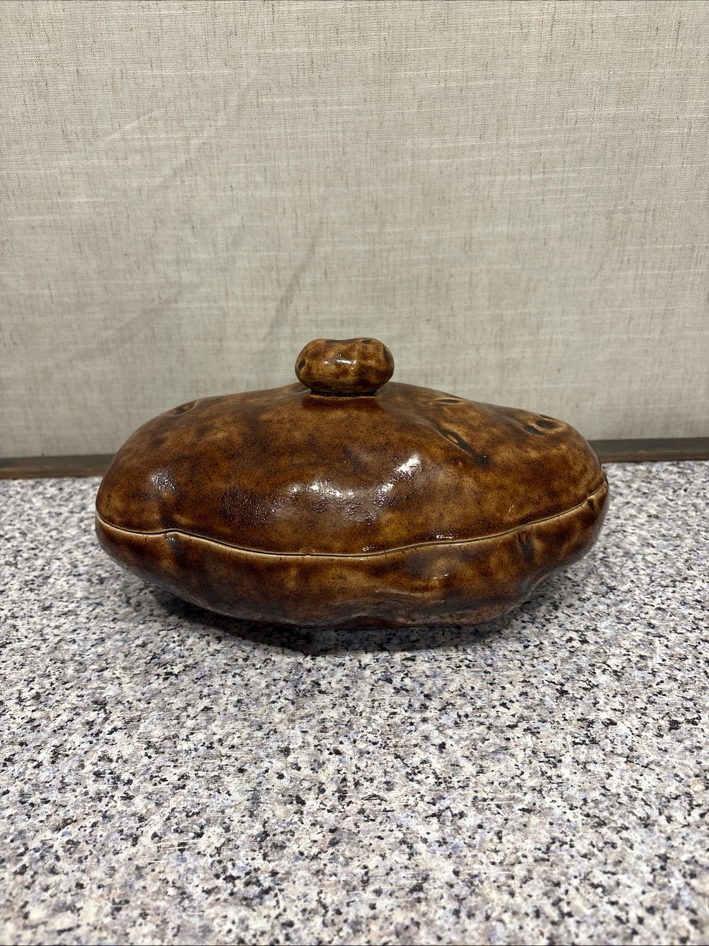Vintage Potato Shaped Ceramic Covered Serving Dish 11”